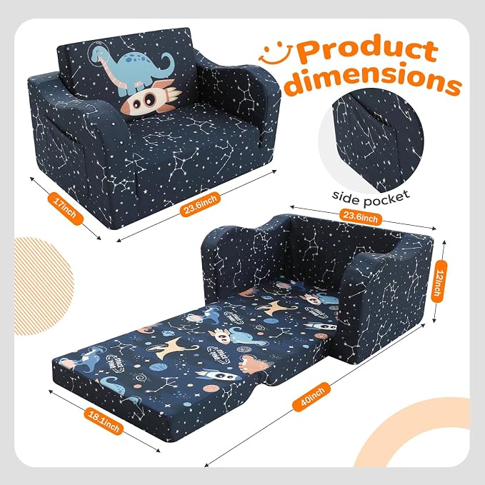 MeMoreCool Toddler Couch, 2-in-1 Kids Couch Fold Out to Lounger, Comfy Toddler - Image 3
