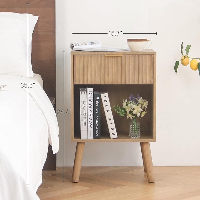 Fultyle Night Stand with Drawer, Mid Century Nightstand with Storage, Modern - Image 3