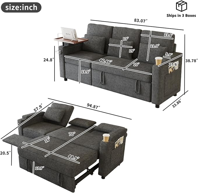 Sectional Sleeper Sofa with Pull Out Couch and Reclining Chair, Modern 3-in-1 - Image 3