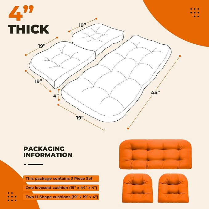 DANGHOOGY Wicker Chair Cushions, Waterproof Outdoor Loveseat Cushions - Image 5