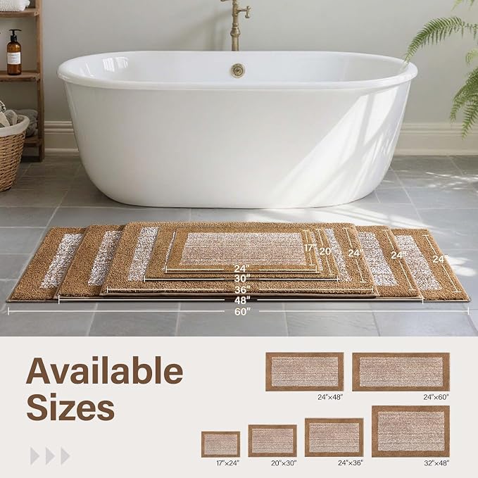 60x24 Long Bathroom Rugs Washable Non Slip, Coffee Bath Mat - Image 6
