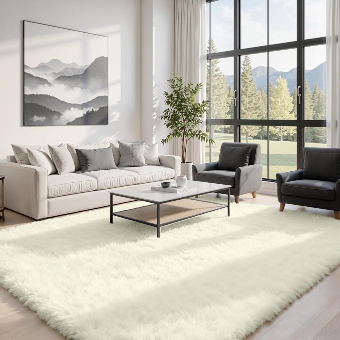 6x9 Area Rugs for Living Room Rug: Soft Fluffy Shag Cream White Rugs for Bedroom - Image 2