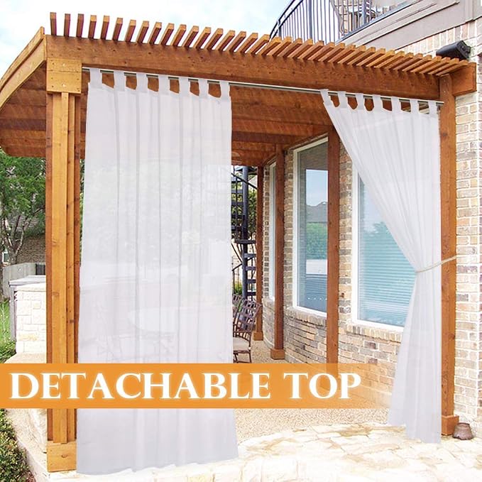 RYB HOME Detachable Tab Top Outdoor Sheer Curtain White Voile Privacy Outdoor - Image 2