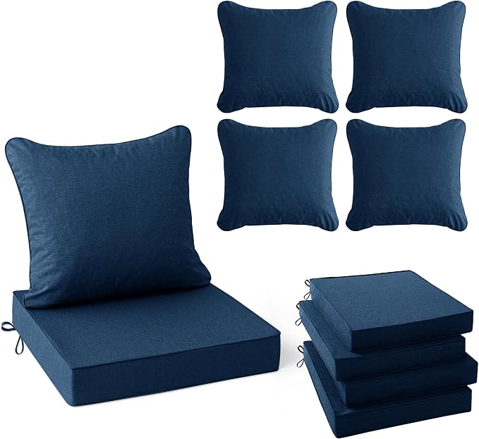 Summsun Outdoor Chair Cushions, Faux Linen Backrest and Deep Seat Cushion Set by SUMMSUN
