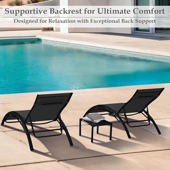 EROMMY Outdoor Chaise Lounge Set of 3, Reclining Patio Chairs - Image 3