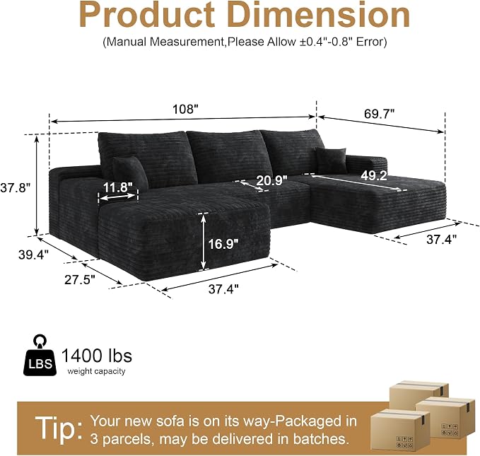 108" Sectional Couches for Living Room Cloud Couch Sofa - Image 2