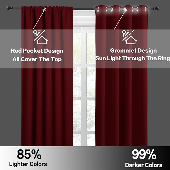 RYB HOME Blackout Curtains for Bedroom Living Room 63 inches Long, Thermal - Image 4