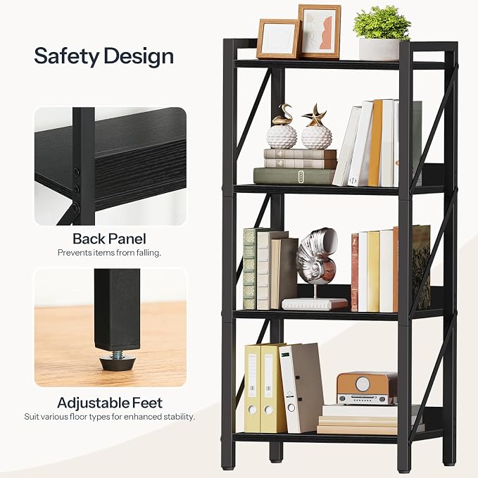 HOOBRO Bookshelf, 4-Tier Industrial Bookcase, Book Shelf Storage Organizer - Image 6