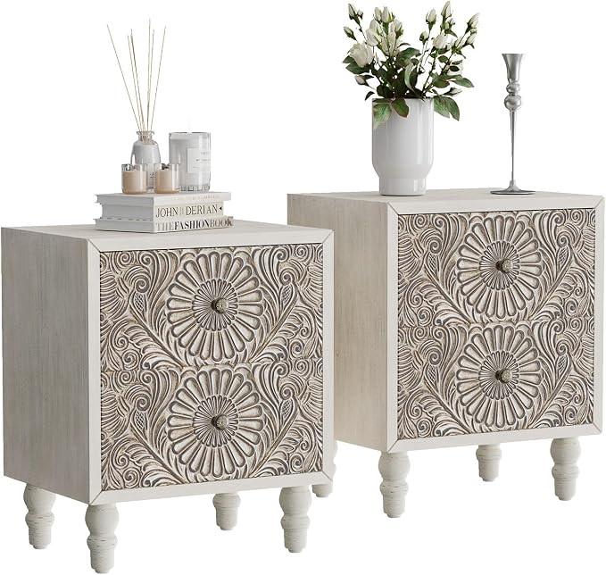 HOMPUS Fully Assembled Nightstand Set 2, 2-Drawer Farmhouse Nightstand Set of 2 by HOMPUS