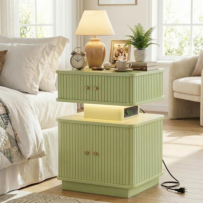 Nightstands Set of 2 with Charging Station, Modern Night Stands Set 2 with - Image 5