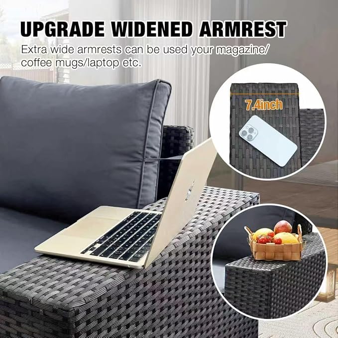 JOYURE 7 Pieces Patio Furniture Set All-Weather Outdoor Wicker Sectional - Image 3