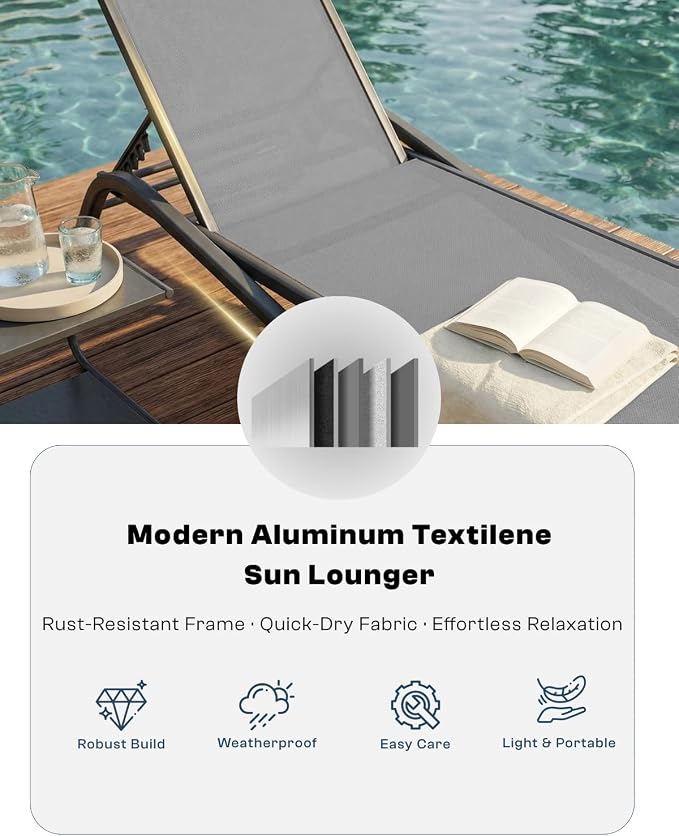 Adjustable Patio Chaise Lounge Chair, Outdoor Pool Lounger - Image 4