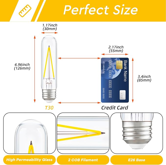 Dimmable E26 T30 T10 LED Bulb Long Tube Light Bulb 4W, Type T Tubular Light - Image 7