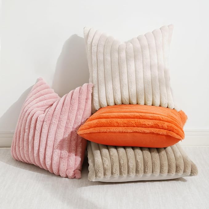 decorUhome Summer Cozy Faux Fur Throw Pillow Covers 12x20 Set of 2 Decorative - Image 5