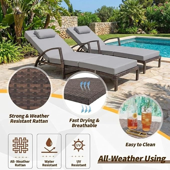 GarveeLife Outdoor Wicker Chaise Lounge Chair - Image 7