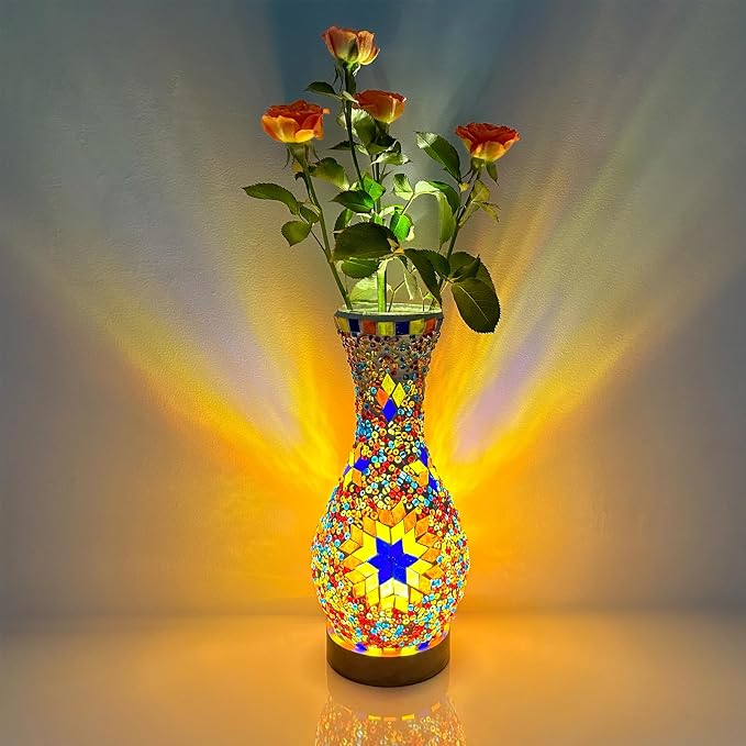 Mosaic Vase Lamp, Turkish Moroccan Table Lamp，Colorful Handmade Glass Vase by JAITAIK