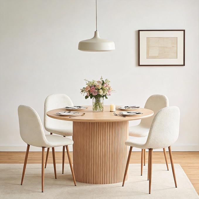 Dining Table Set for 4, Mid Century Modern 47 Inch Wooden Round Dining Table Set - Image 6