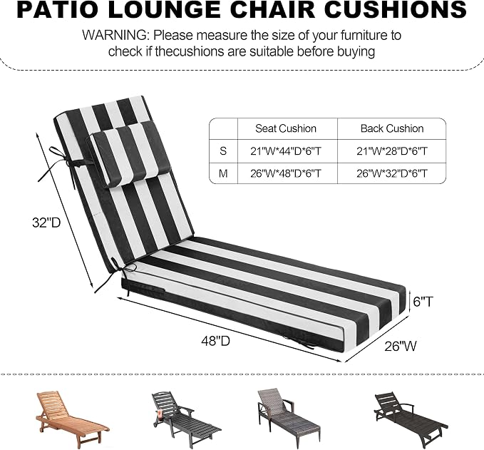 Chaise Lounge Cushions Outdoor 80x26x6 Inch, Fade Resistant 6'' Thicken Outdoor - Image 3