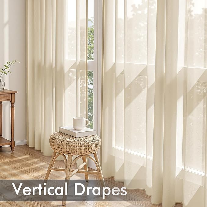 MIULEE Cream Sheer Curtains 72 Inches Long, 4 Panels Set, Light Filtering Rod - Image 5
