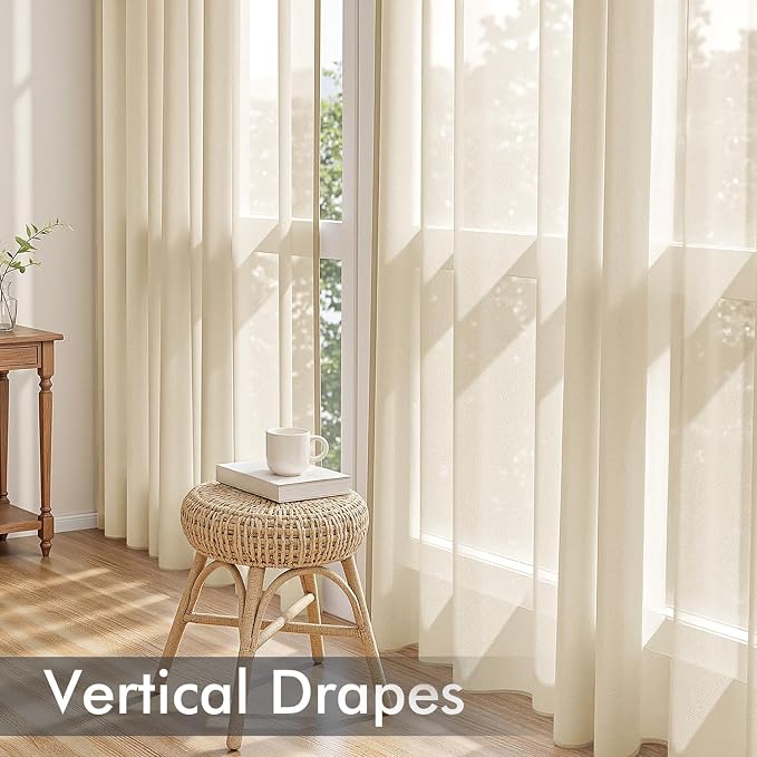 MIULEE Cream Sheer Curtains 63 Inches Long, 4 Panels Set, Light Filtering Rod - Image 5
