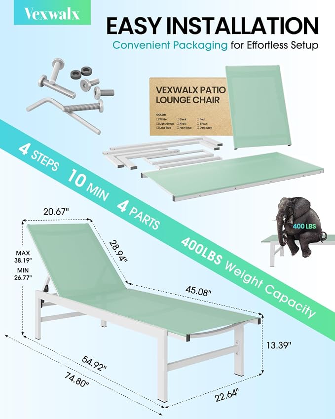 Vexwalx Outdoor Lounge Chair for Pool, Aluminum Chaise Lounge Chairs - Image 3