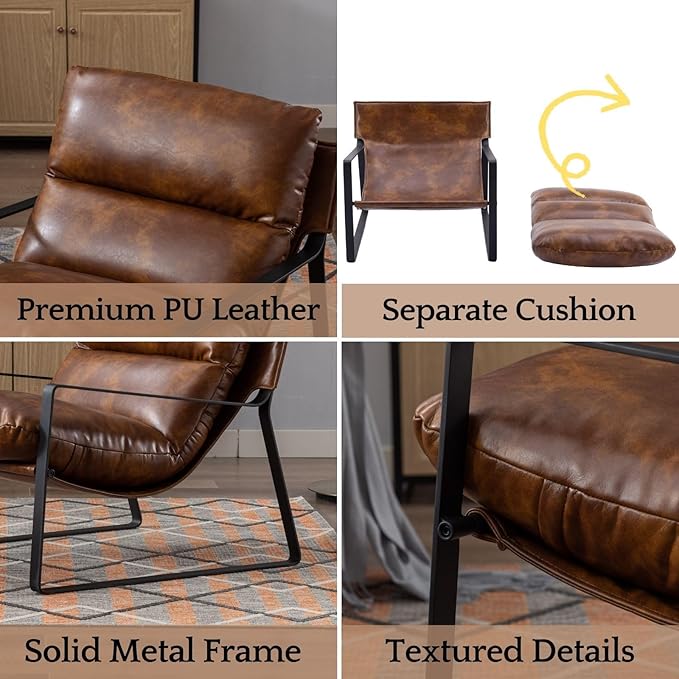 LukeAlon Modern PU Leather Accent Armchair, Upholstered Soft Living Room Chair - Image 8