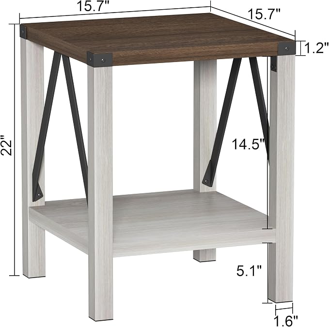 Treocho Farmhouse End Table Set of 2, Rustic Vintage Nightstand Side Table - Image 3