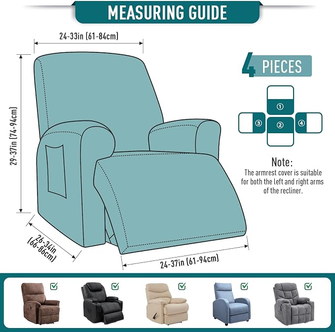 TAOCOCO Recliner Cover 4-Pieces, Recliner Stretch Sofa Slipcover, Recliner - Image 5