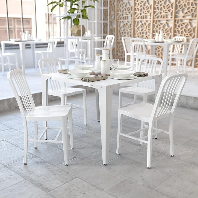 Flash Furniture Gael Commercial Grade 2 Pack White Metal Indoor-Outdoor Chair - Image 2