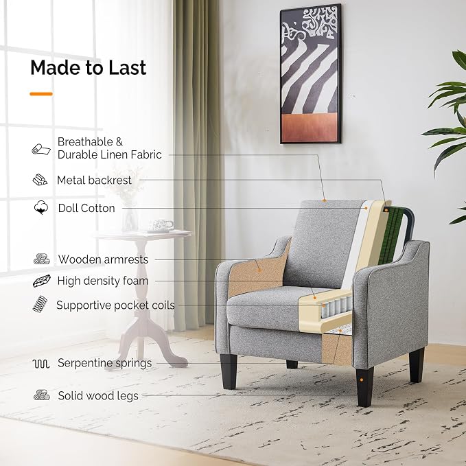 VINGLI Accent Chairs for Living Room Mid Century Modern Chair Sofa Chair - Image 5