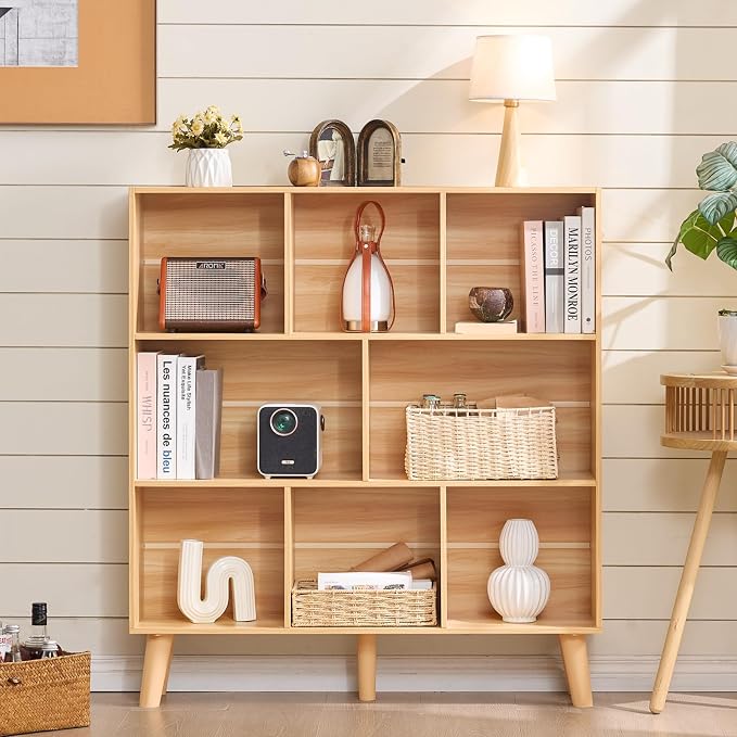 LEYAOYAO Wooden 8 Cube Book Shelf, Natural 3 Tier Bookshelf - Image 5
