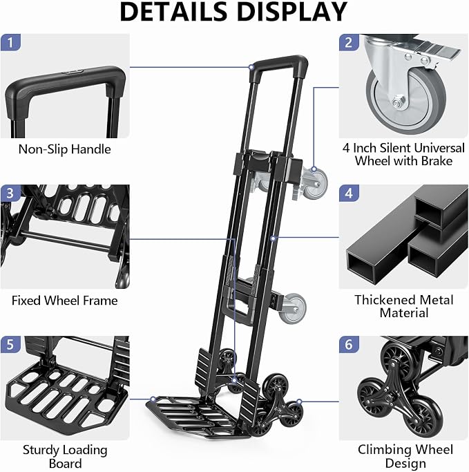 KEDSUM 3-in-1 Convertible Stair Climbing Dolly, 660LBS Heavy Duty Dolly Cart - Image 6