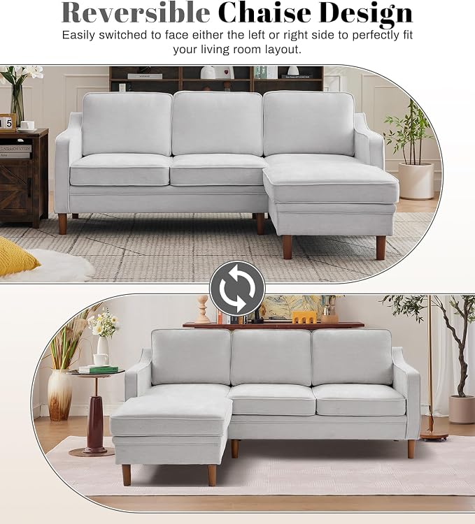 Kingfun 88" L-Shape Sofa, Chenille Sectional Couch, Mid Century Modern Couches - Image 7
