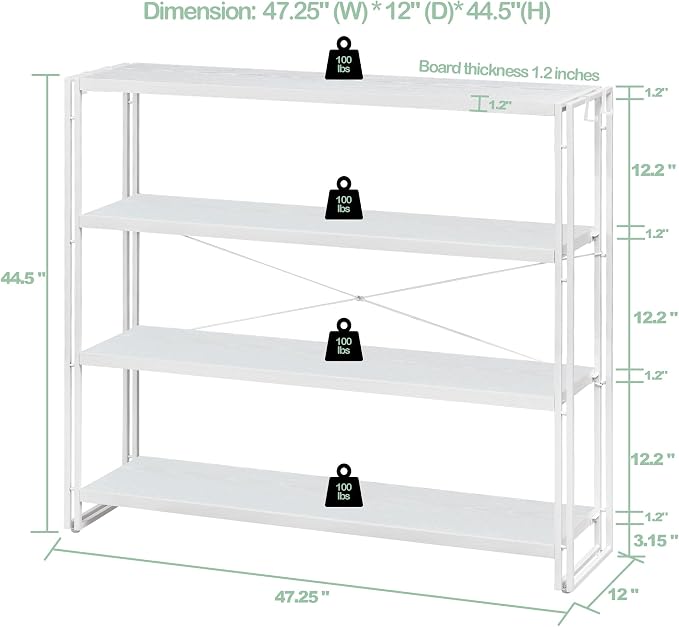 HCHQHS Bookshelf, 4-Tier Industrial Bookcase, Freestanding Tall Bookshelves - Image 3