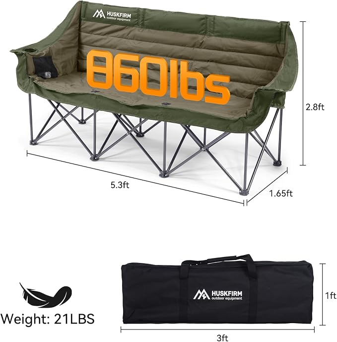 Huskfirm 3 Person Camping Chairs Folding Double Camping Chair Portable - Image 3
