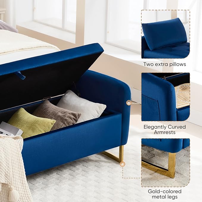 65" Storage Bench for Bedroom, Velvet End of Bed Bench, King Size Bed Benches - Image 4