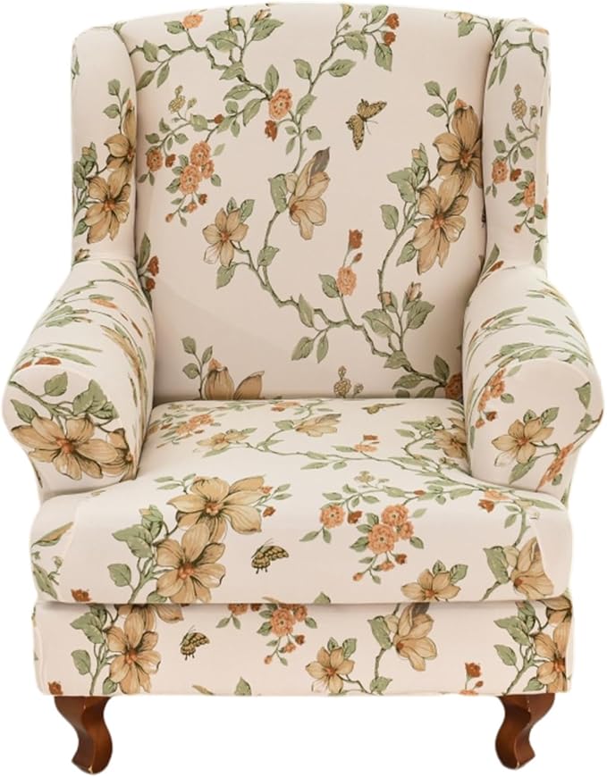 HAOYONG Wing Chair Slipcovers Stretch Wingback Chair Covers Printed 2 Pieces by HAOYONG