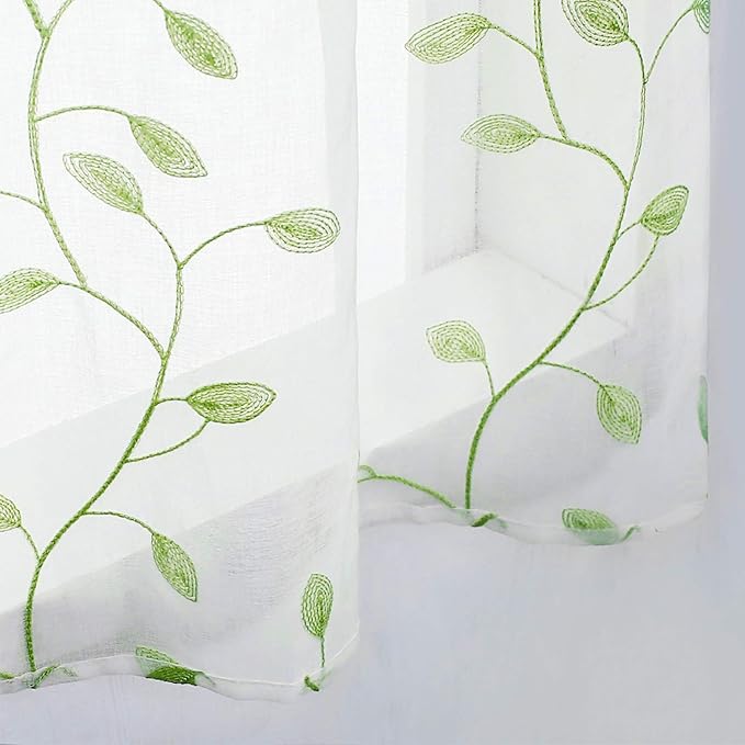 MRTREES Sheer Valance Curtain 54 x 16 inch Leaves Embroidered Sheer Christmas - Image 5