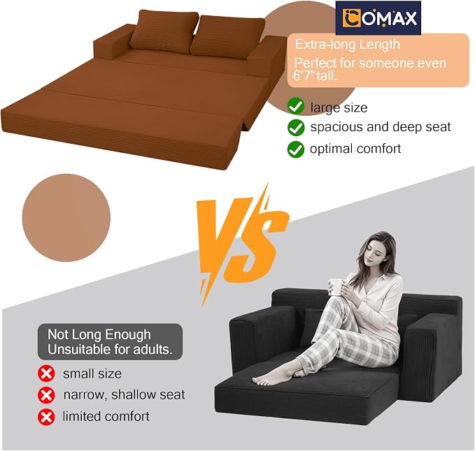 COMAX Convertible Sofa Bed Queen, Corduroy Folding Floor Couch Pull Out Couch - Image 3