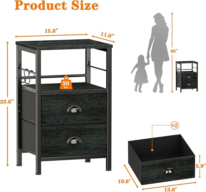 Furologee Nightstands Set 2, Night Stand - Image 3