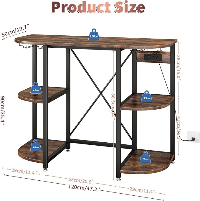 Mini Fridge Cabinet Stand with Power Outlet and Led Light, Coffee Bar Cabinet - Image 3
