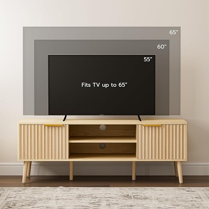LCRBOL TV Stand for Living Room, Boho Entertainment Center for 55/60 inch TVs - Image 3