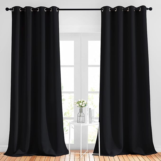NICETOWN Blackout Black Curtains 102 inches Long 2 Panels Burg, Grommet Thermal by NICETOWN