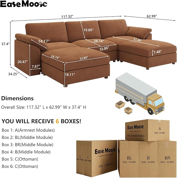 EASE MOOSE Modular Sectional Couch, Oversized Deep Seat U Shape Sectional Couch - Image 2