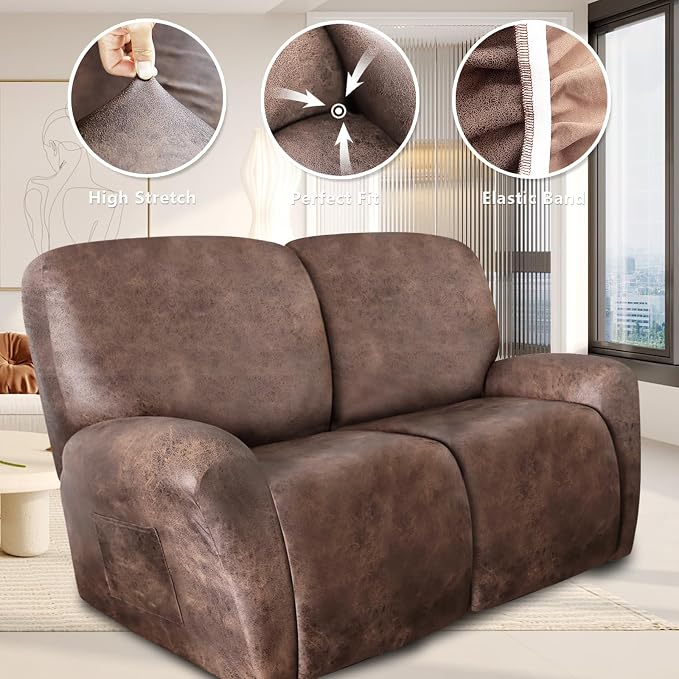 ANARACHON Loveseat Recliner Cover Leather Look Recliner Loveseat Covers - Image 5