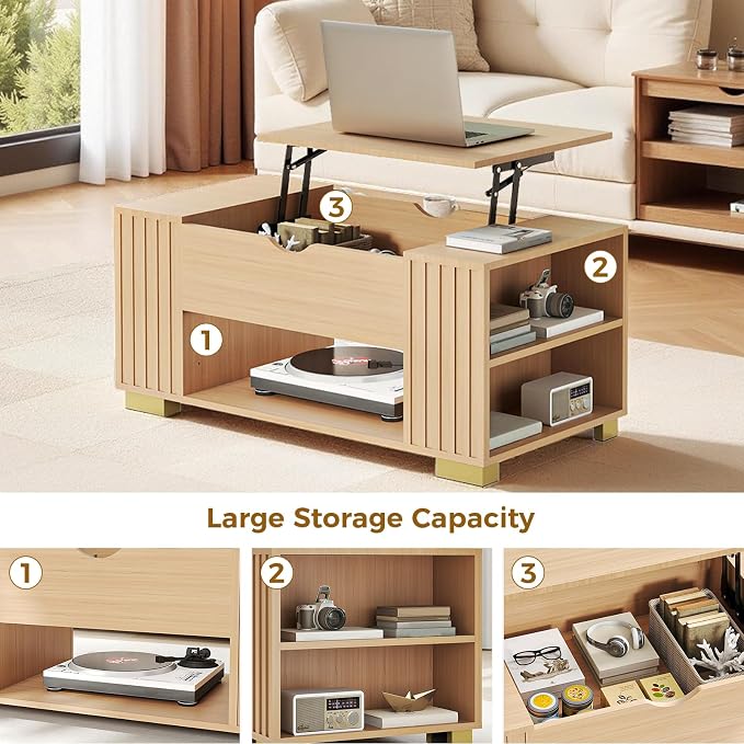 COMHOMA Lift Top Coffee Tables for Living Room, Adjustable Wooden Tea Table for - Image 6