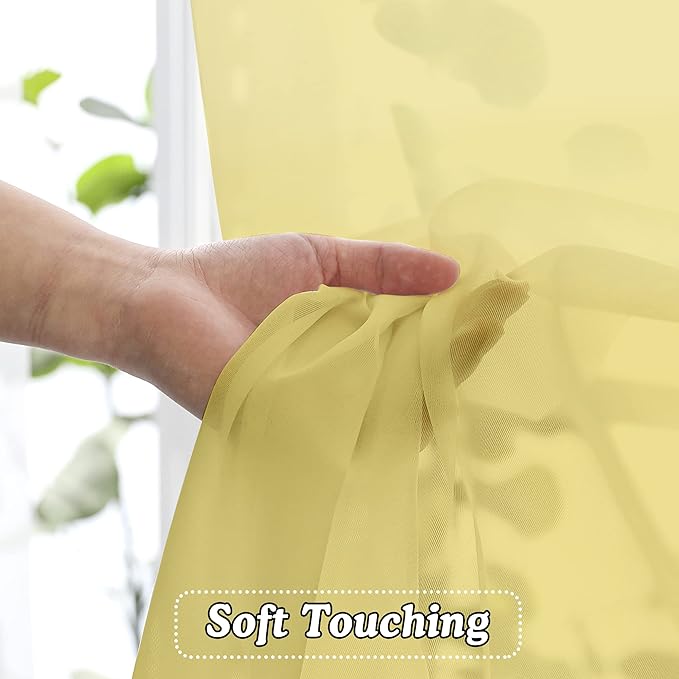 OVZME Mustard Yellow Half Window Sheer Curtains, Modern Top Dual Rod Pocket - Image 3