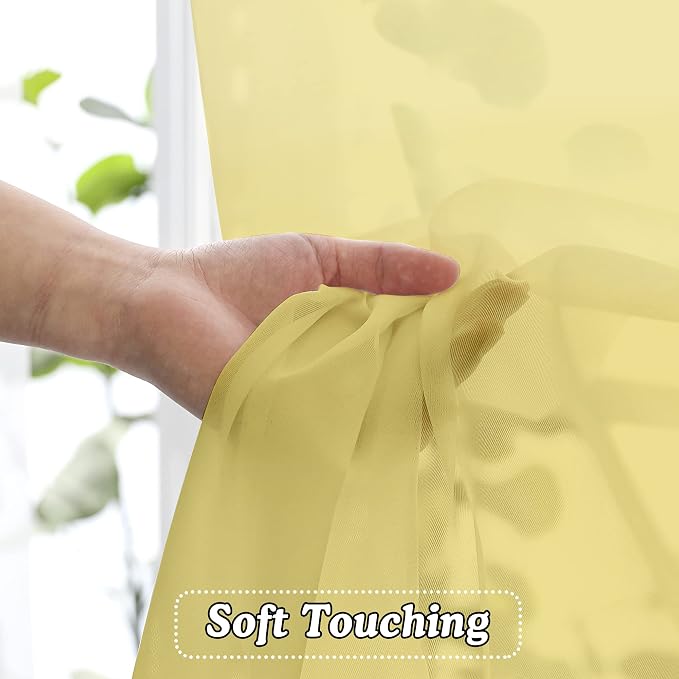 OVZME Mustard Yellow Sheer Curtains 45 Inches Long 2 Panels, Light Filtering - Image 4