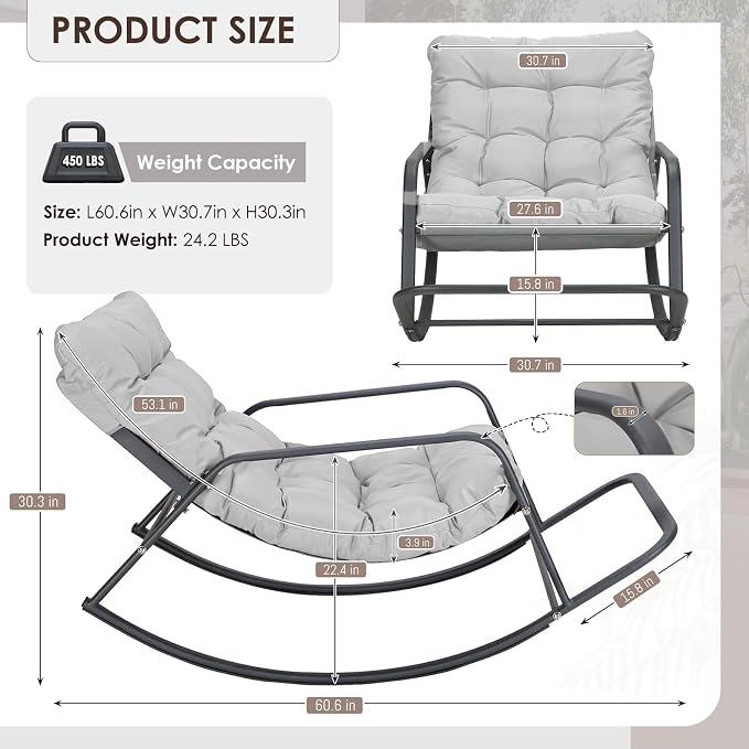 RADIATA 2pcs Rocking Lounge Chair, Indoor Outdoor Reclining Lounger - Image 2