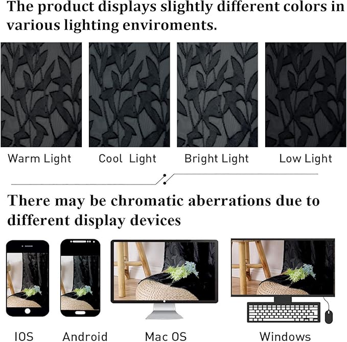 Lecloud Leia Black Sheer Curtains 96 Inches Long 2 Panels, Airy Leaf Jacquard - Image 5